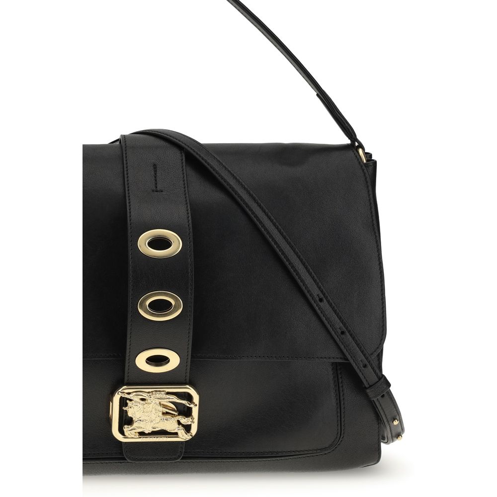 Burberry Lamb Ovis Aries Aries shoulder bag in black leather with gold-tone hardware, front view