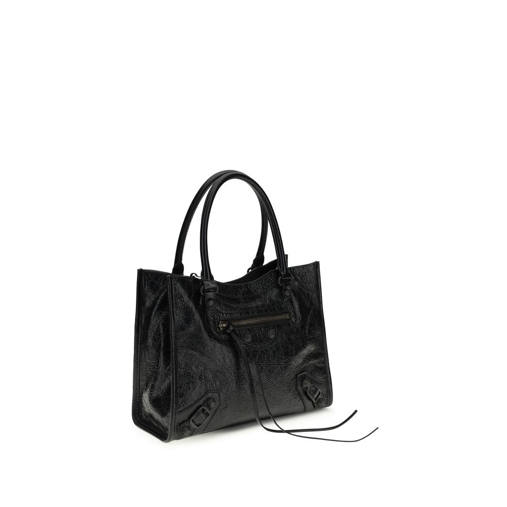 Balenciaga black lamb leather Aries Aries shoulder bag with dual top handles, exterior zip pocket, front view