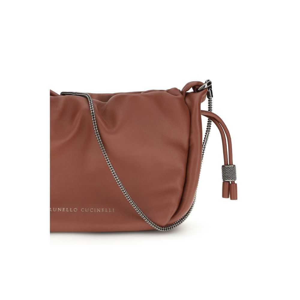 Brunello Cucinelli Bos Taurus shoulder bag in brown calf leather, front view