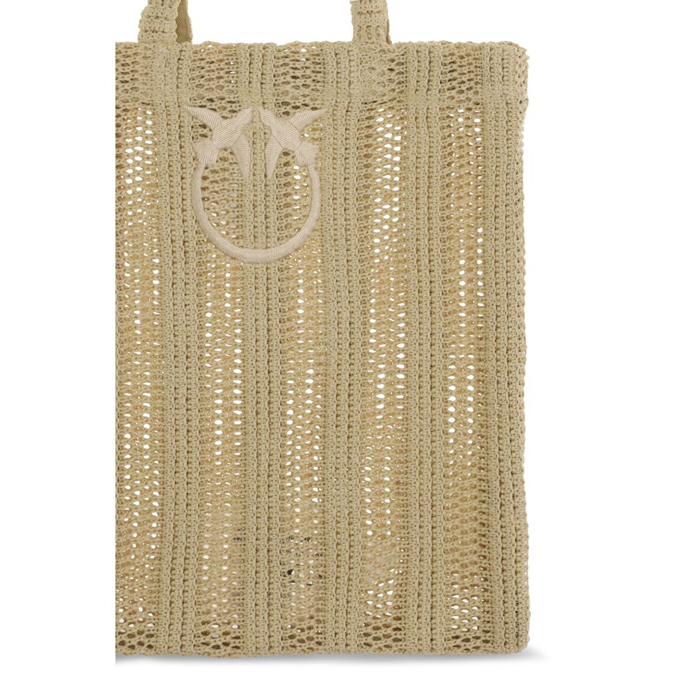 PINKO Beige Raffia Easy Tote Bag