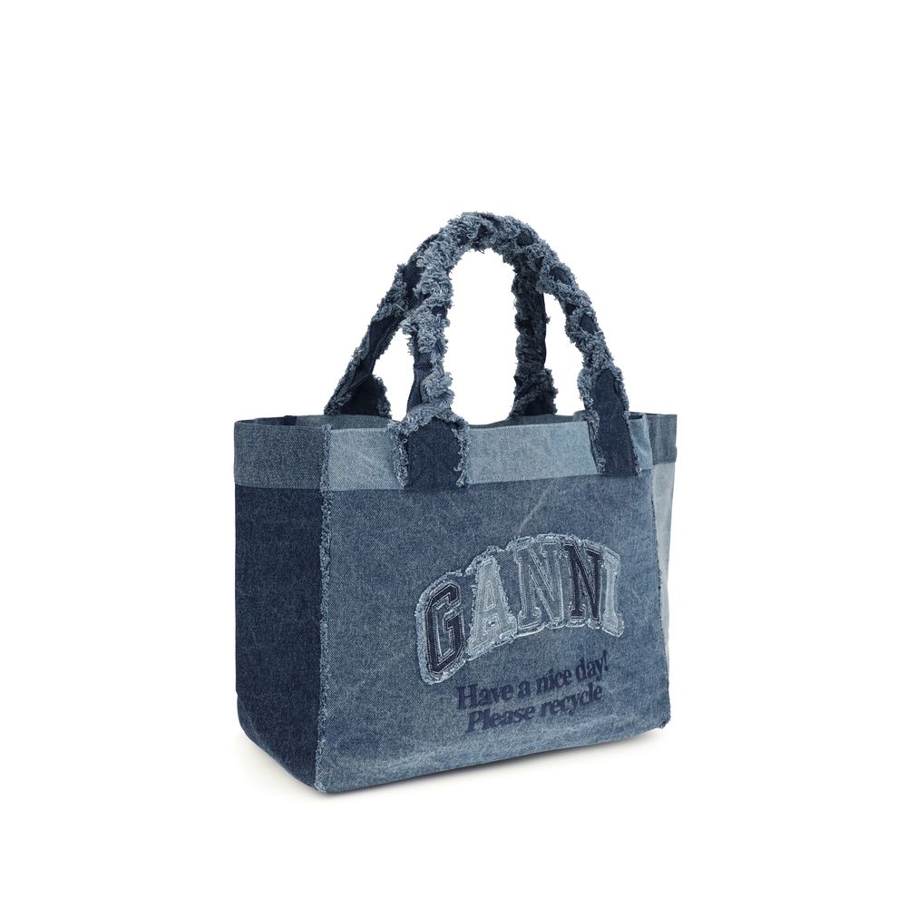 Ganni Blue Medium trapeze denim Shoulder Bag