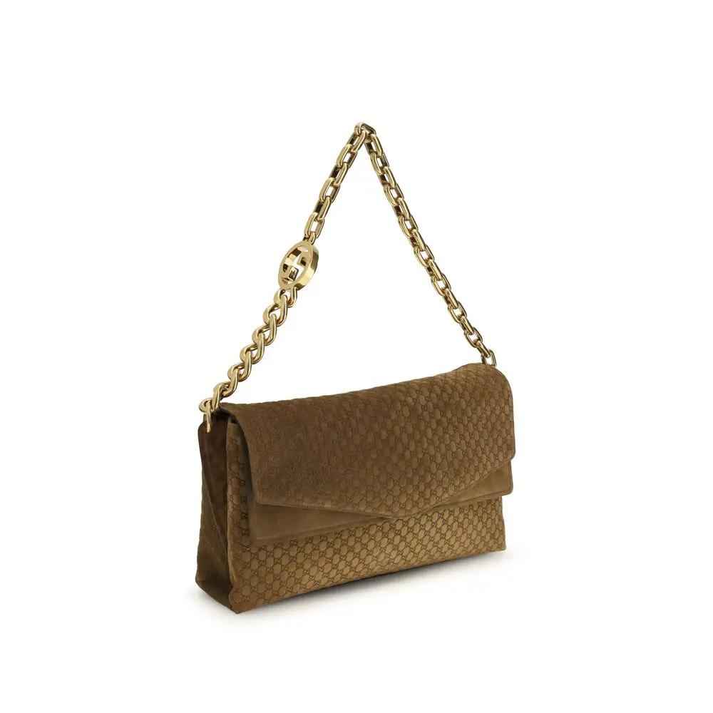 Gucci Large GG Embossed Suede Chain Bag