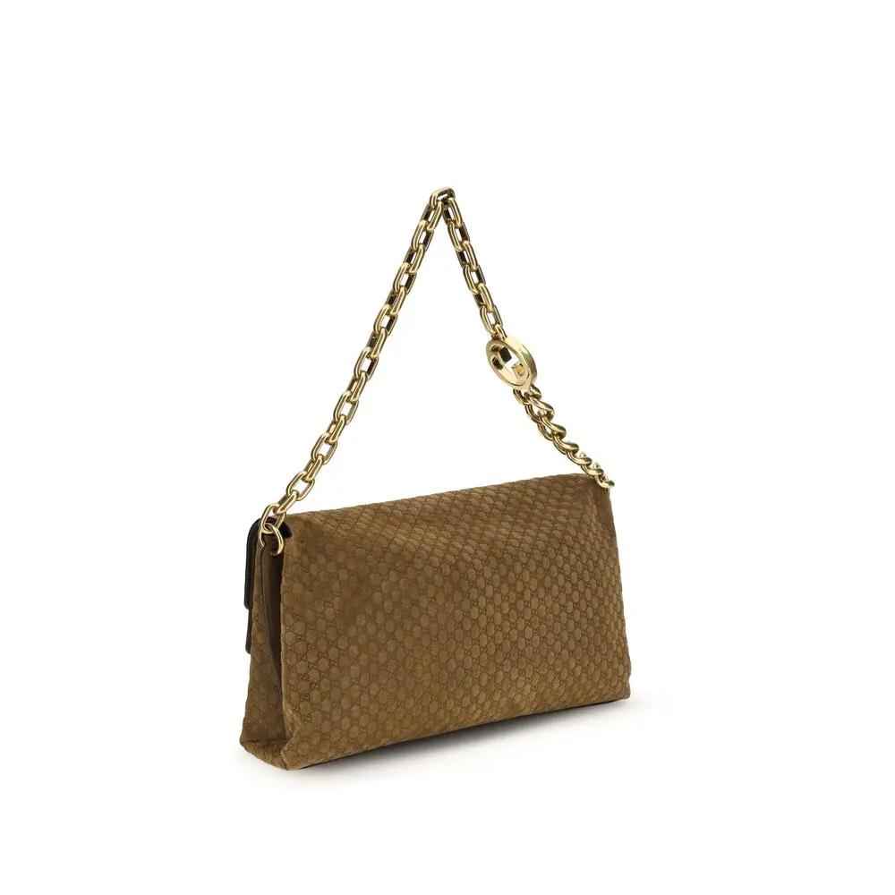 Gucci Large GG Embossed Suede Chain Bag