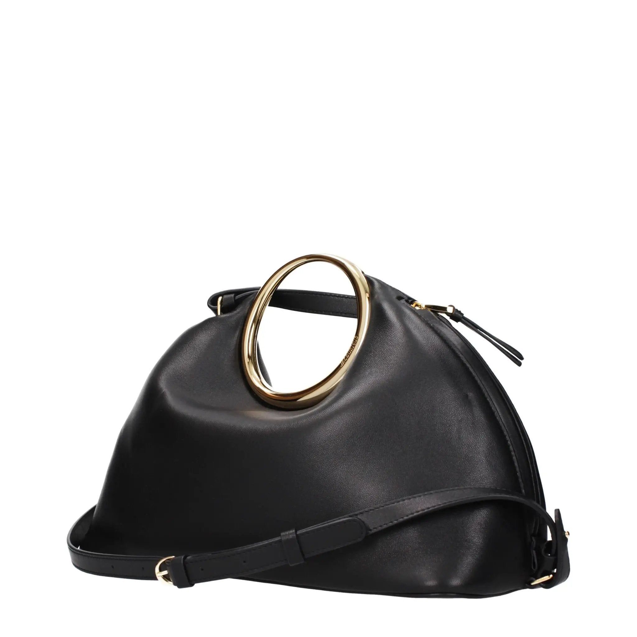 Jacquemus black leather handbag with gold hardware front view