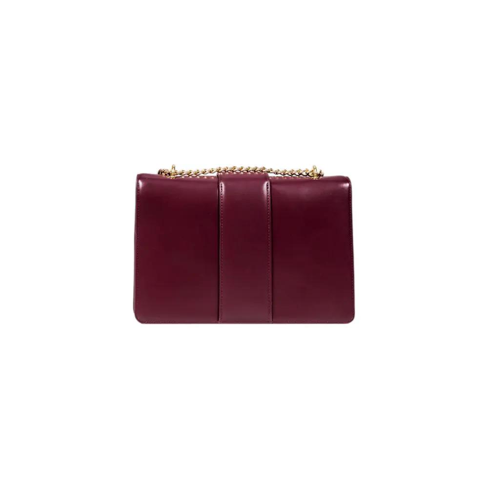 Armani Exchange Bordeaux polyester handbag in burgundy with gold chain strap, front view