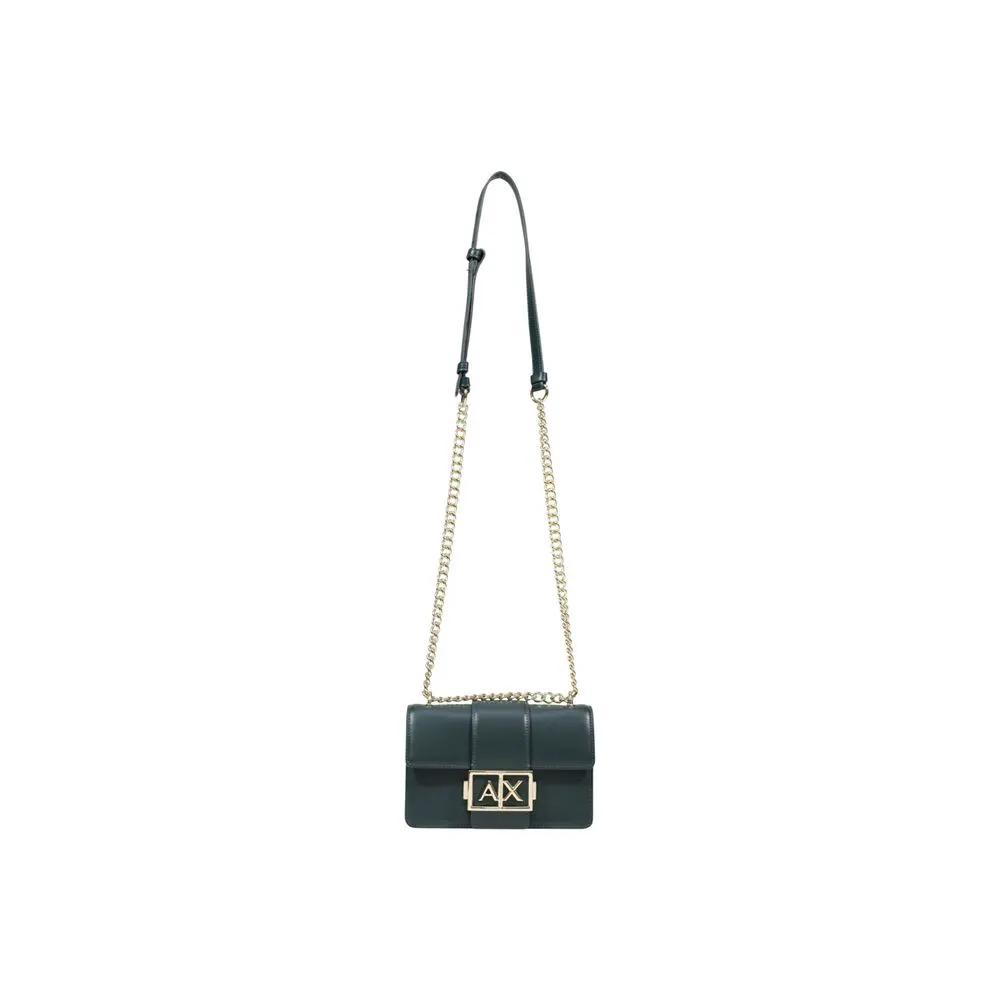 Armani Exchange Green Polyester Handbag, green bag with gold-tone chain, front view
