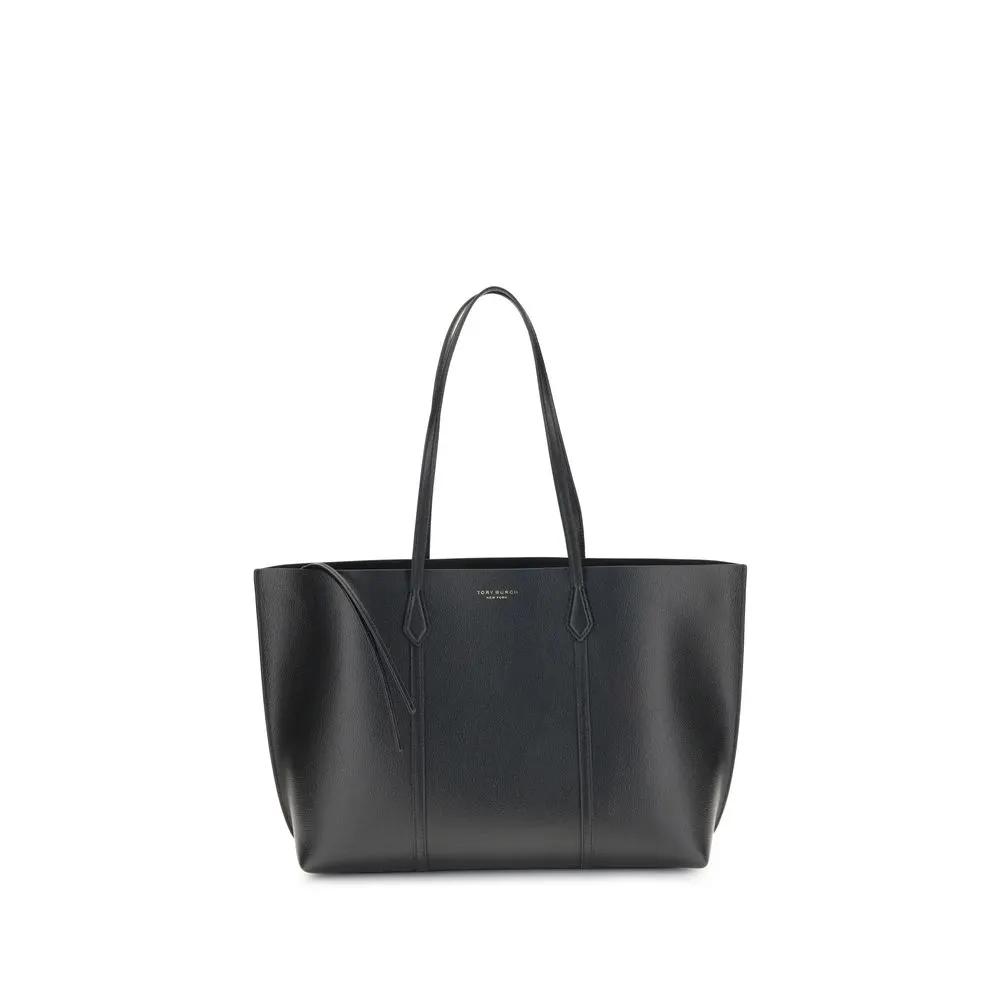 Tory Burch Bos Taurus calf leather black tote bag front view
