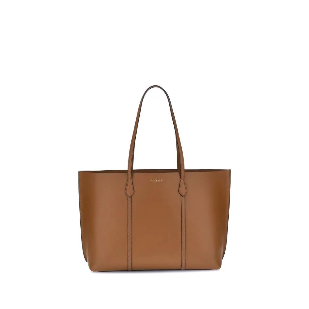 Tory Burch Perry Tote, brown leather tote bag, front view