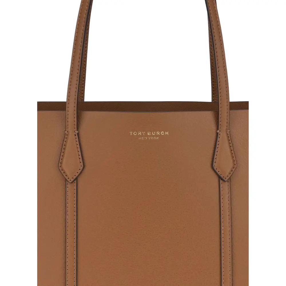 Tory Burch Perry tote brown pebbled leather bag front view