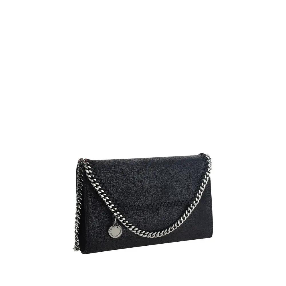 Stella McCartney Black polyester shoulder bag, silver chain strap, front view
