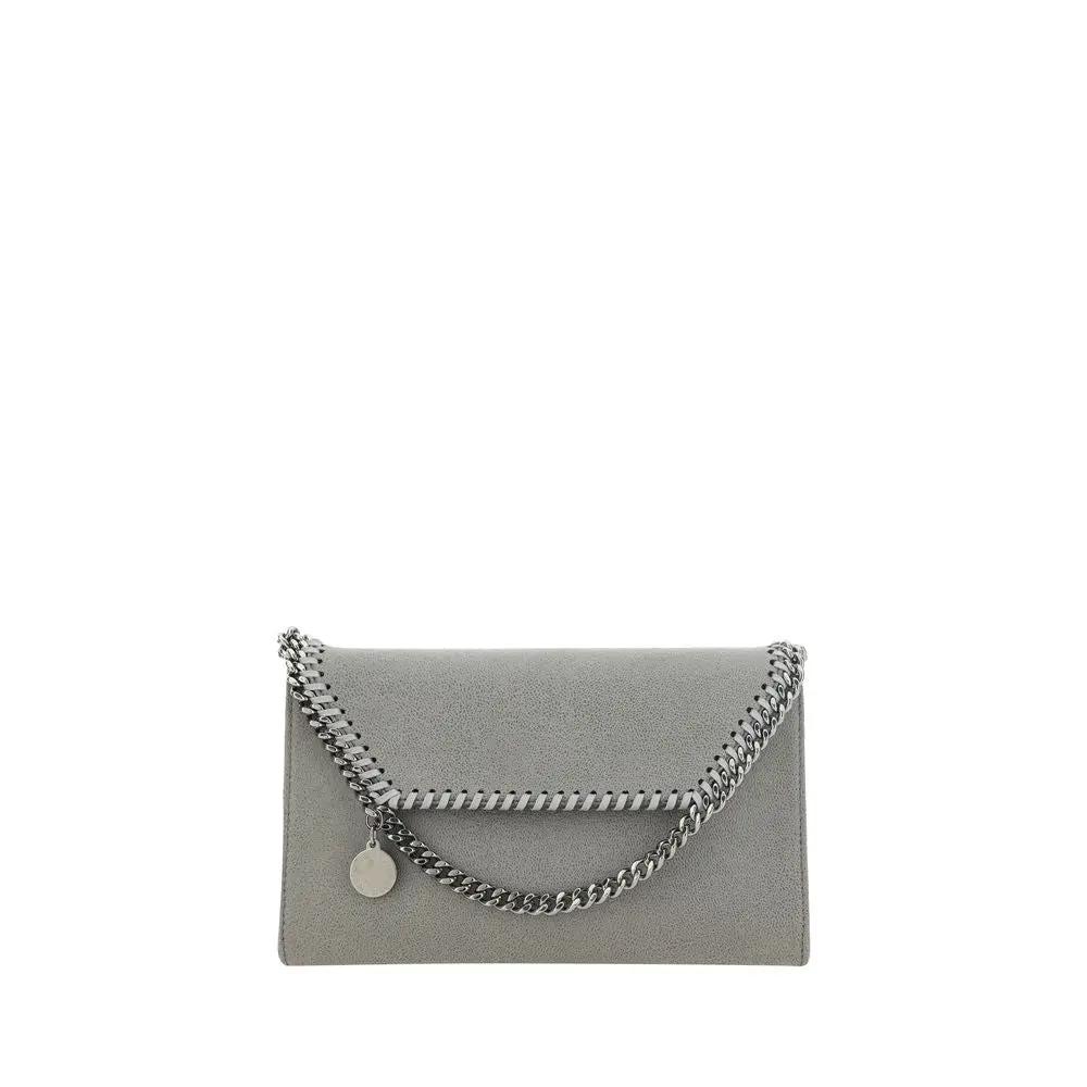 Stella McCartney Falabella Mini Shoulder Bag gray pebbled leather, chain detail, front view