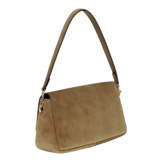 Tory Burch Charlie Mini Suede Bolso de Hombro Beige
