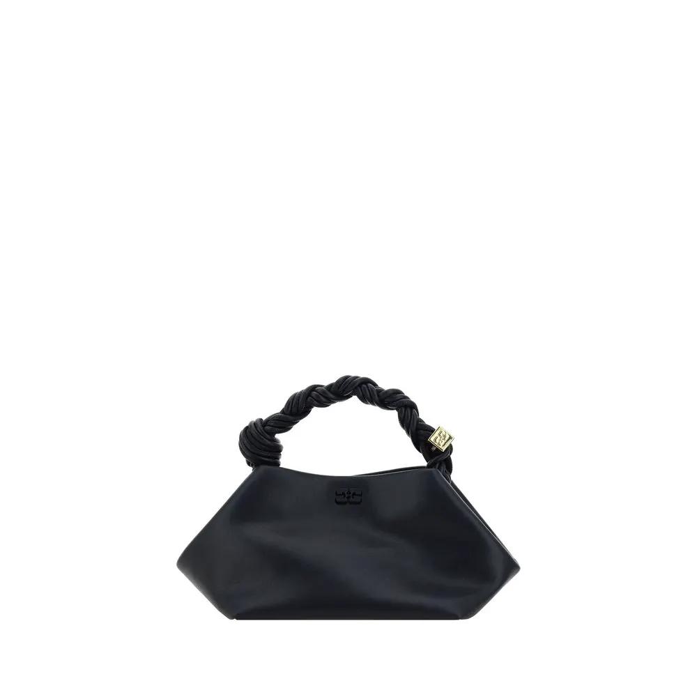 Ganni Bou black leather top-handle bag front view