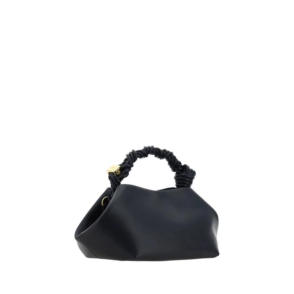 Ganni Bou black leather handbag with braided handle, side view