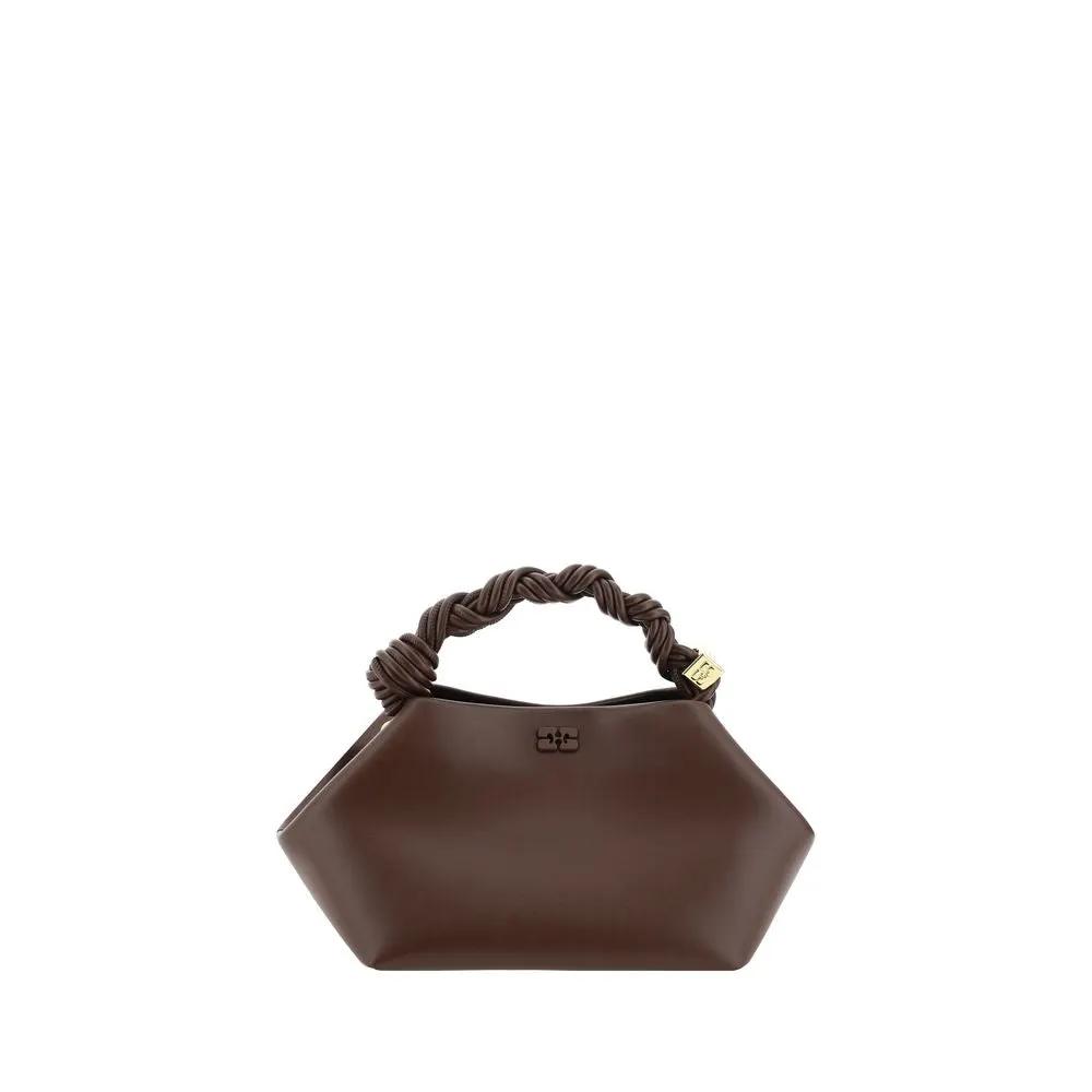 Ganni Brown Recycled Leather Handbag, brown leather, front view