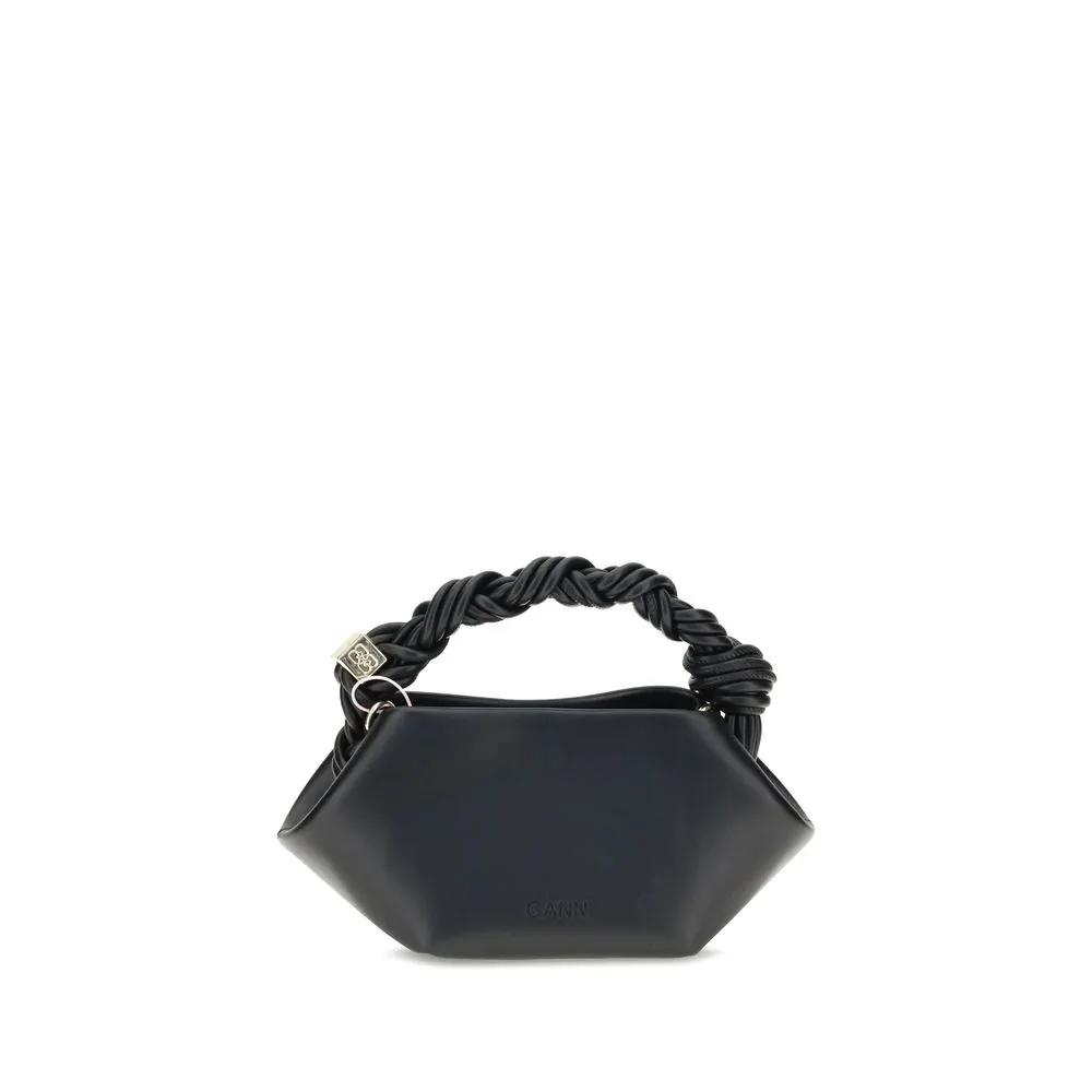 Ganni Recycled Leather Shoulder Bag, black, braided handle, front view