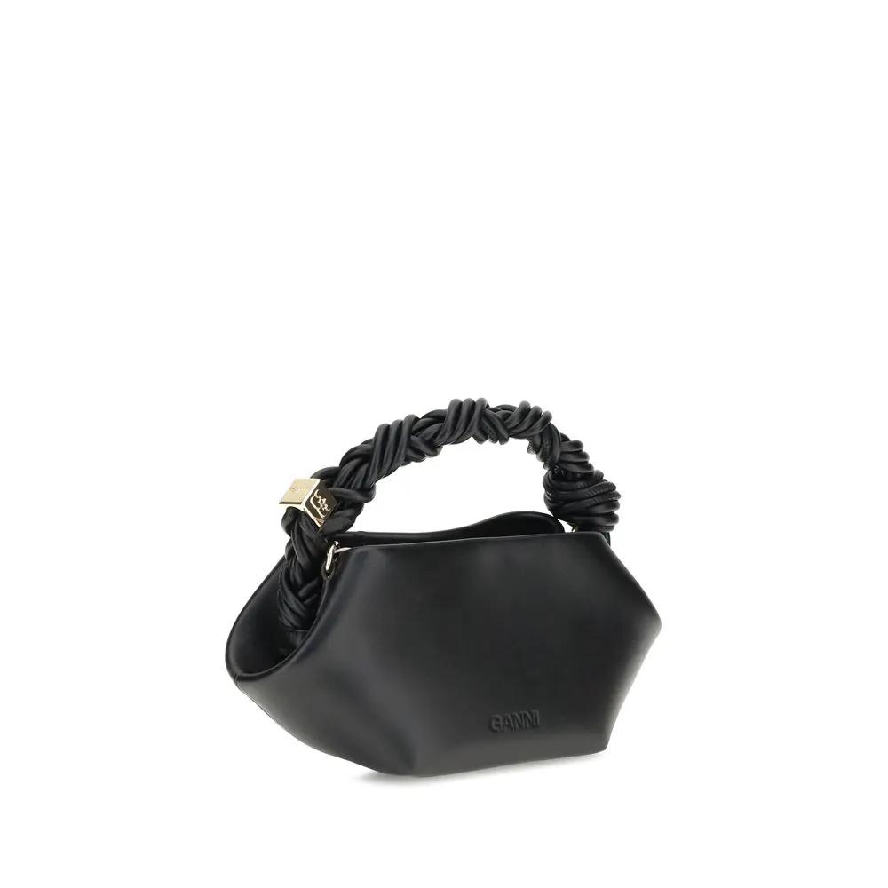 Ganni Recycled Leather Black Shoulder Bag braided handle front view