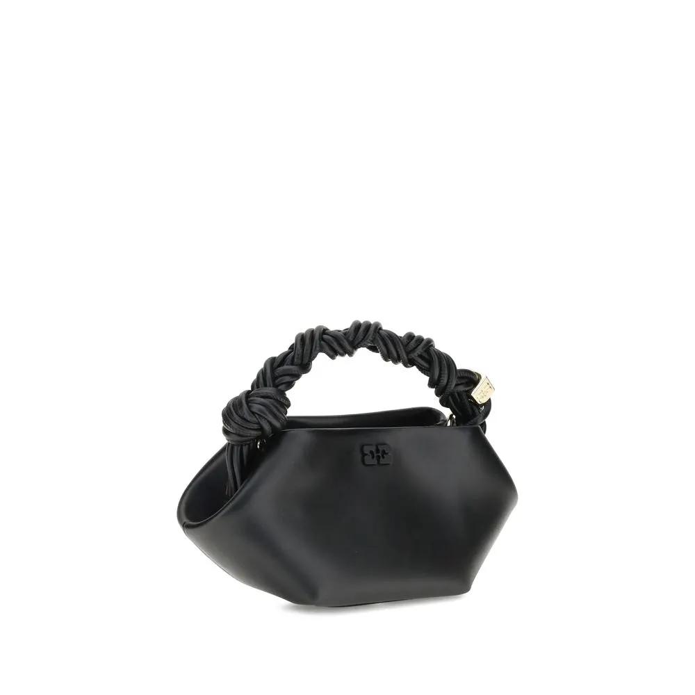 Ganni Recycled Leather Shoulder Bag, black, braided handle, logo detail, side view