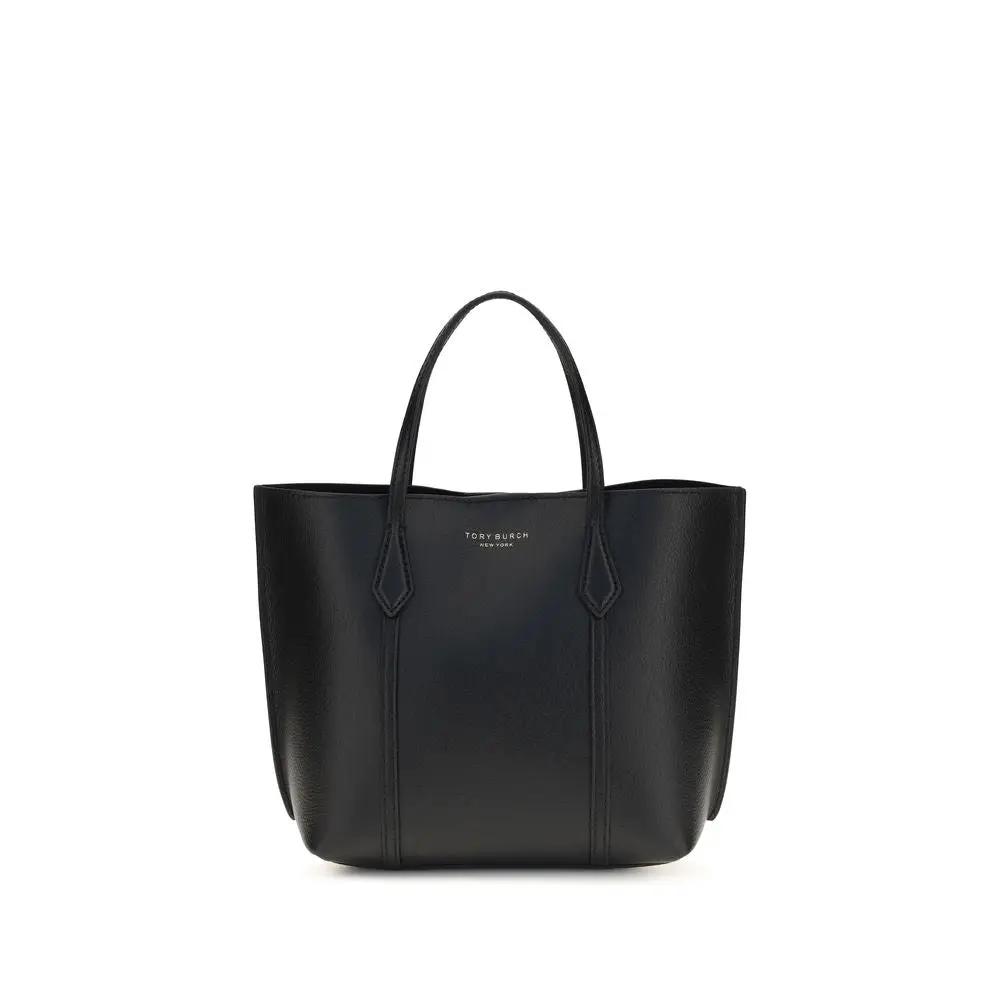 Tory Burch Bos Taurus tote bag in black calf leather, front view