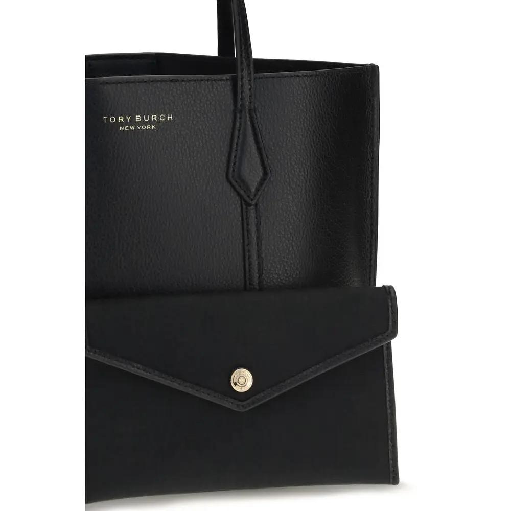 Tory Burch Bos Taurus handbag in black calf leather, front view