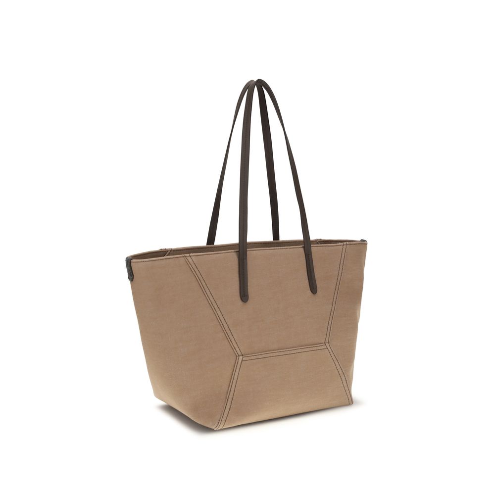 Brunello Cucinelli Beige Canvas Tote Bag