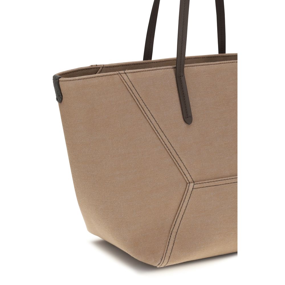Brunello Cucinelli Beige Canvas Tote Bag