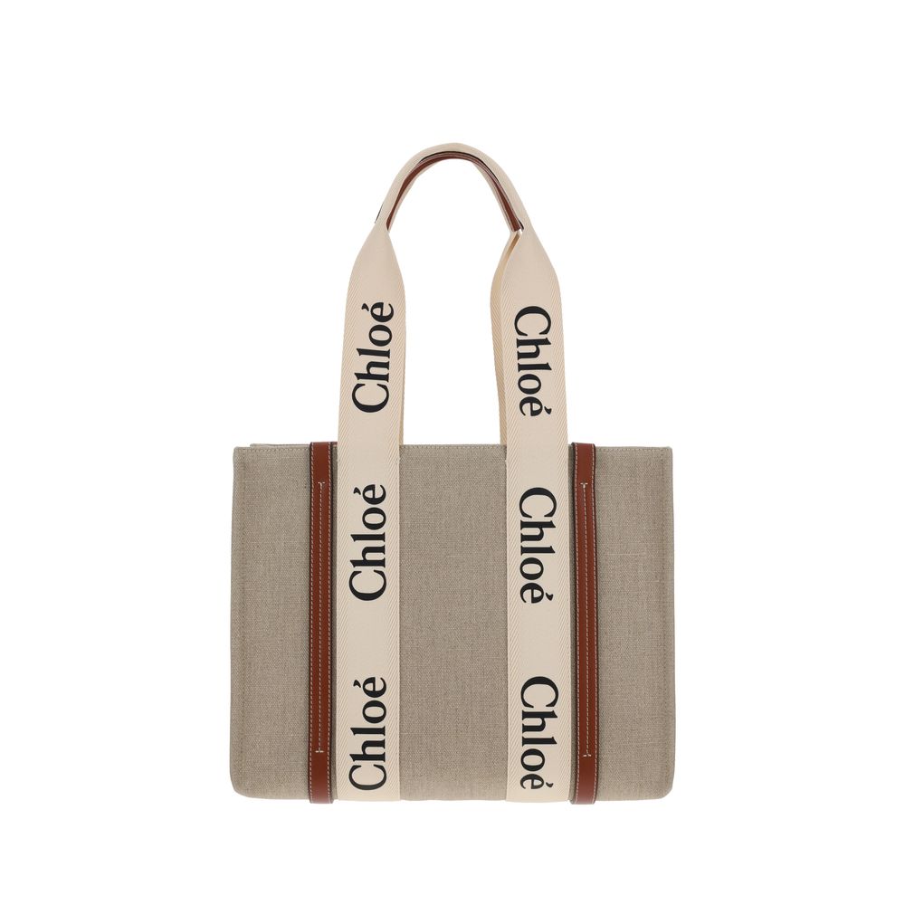 Chloé Beige Woody Canvas Shoulder Bag