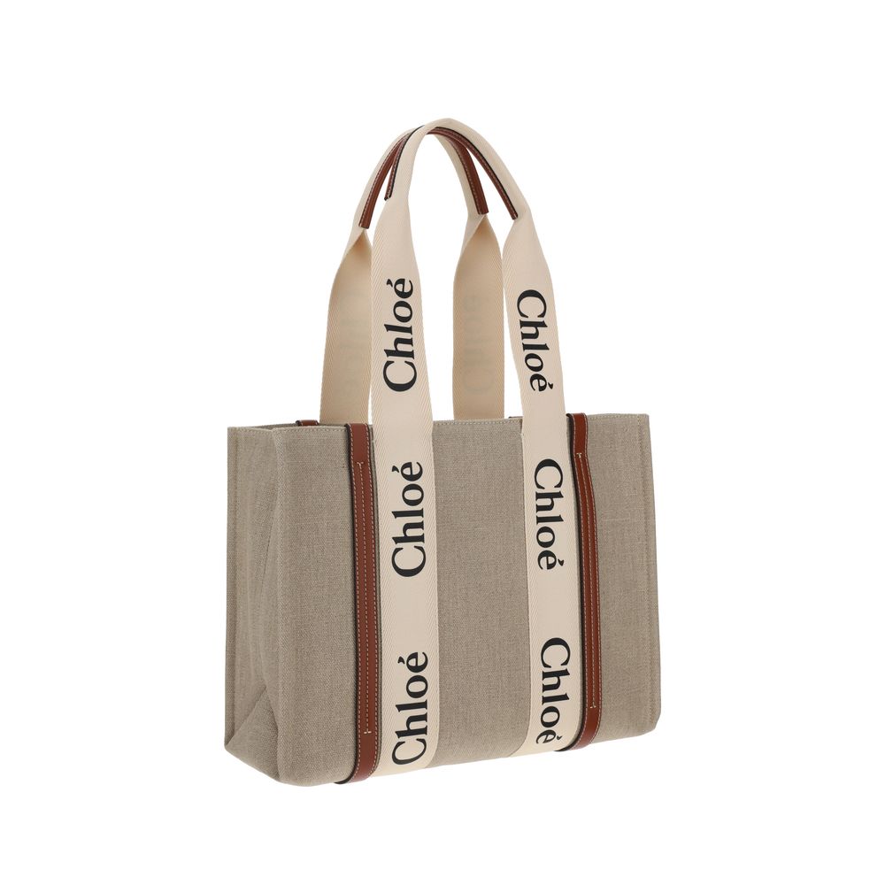 Chloé Beige Woody Canvas Shoulder Bag