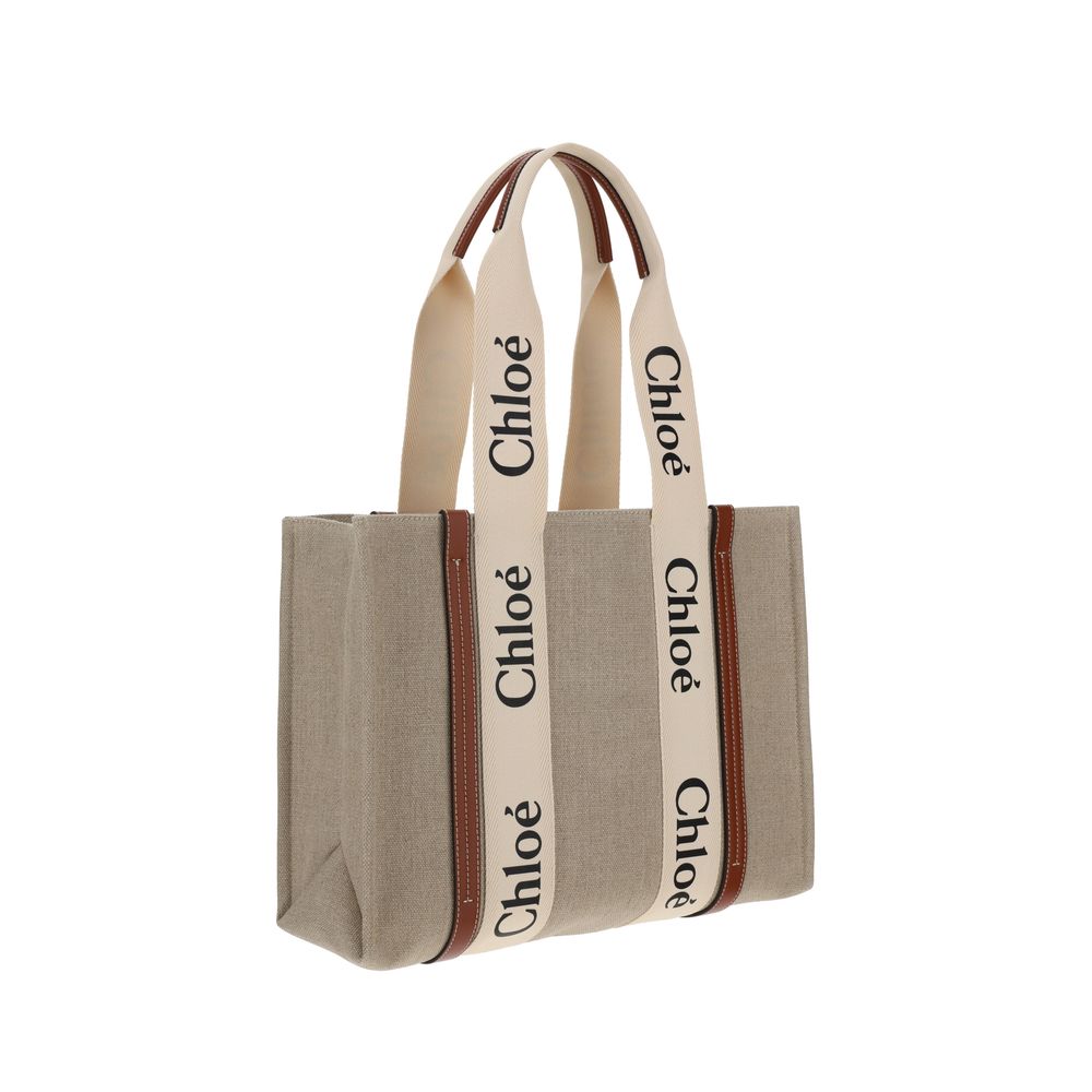 Chloé Beige Woody Canvas Shoulder Bag