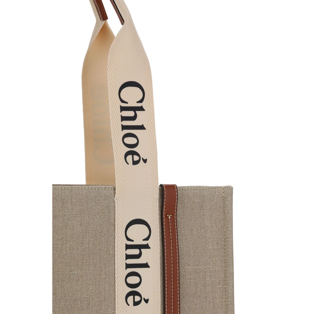 Chloé Beige Woody Canvas Shoulder Bag