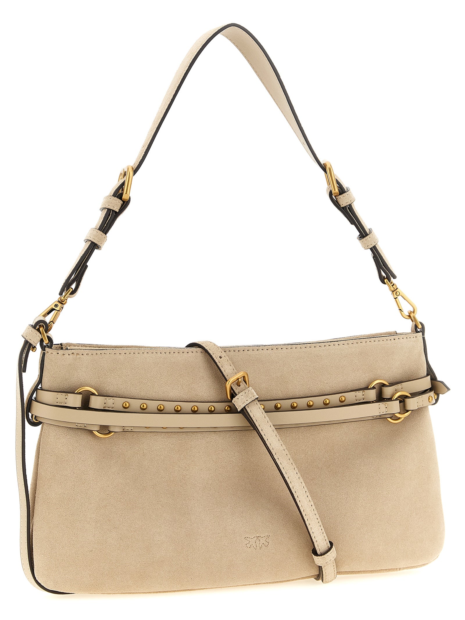 PINKO Beige Love Birds Diamond Cut Shoulder Bag