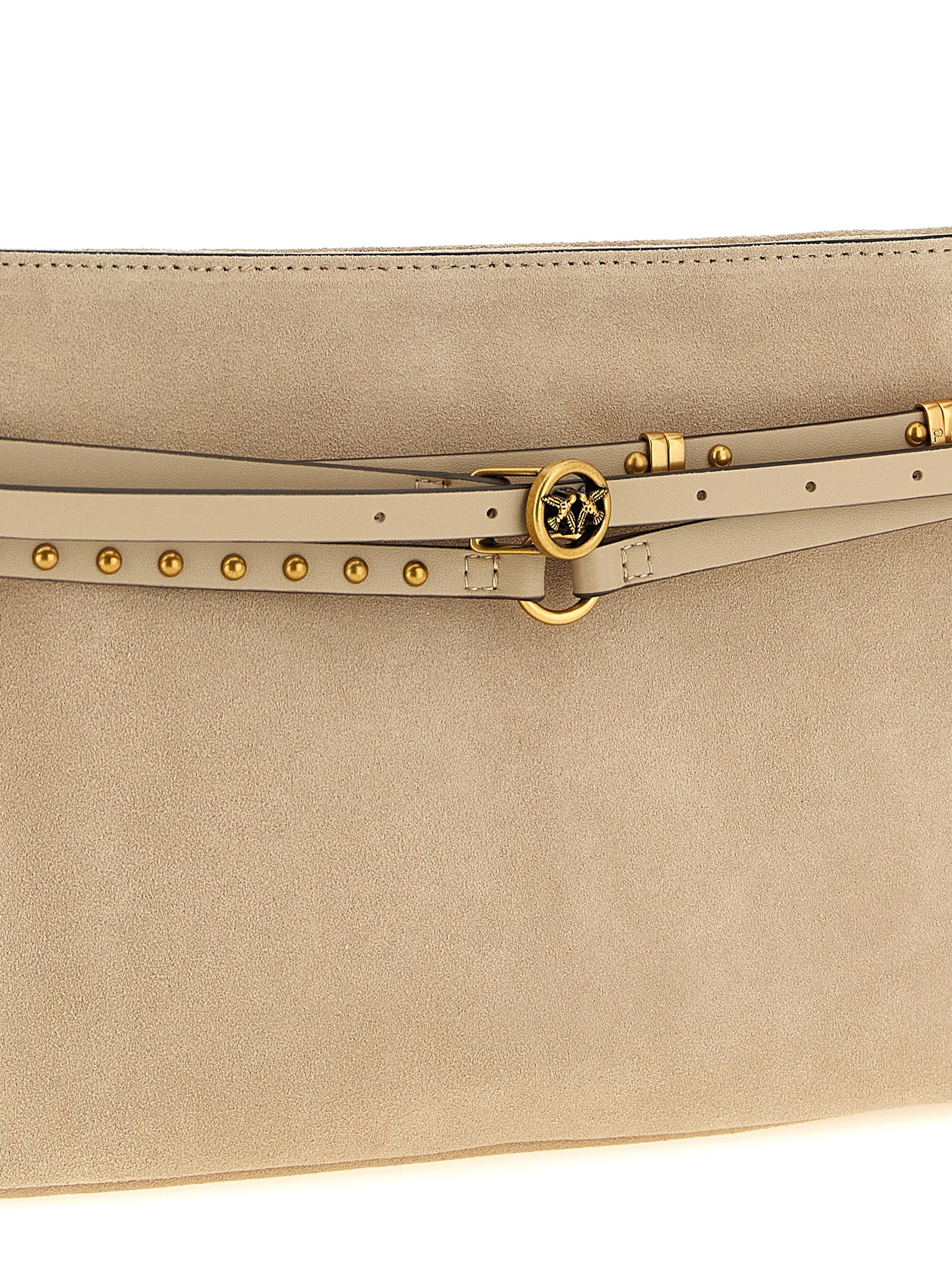 PINKO Beige Love Birds Diamond Cut Shoulder Bag