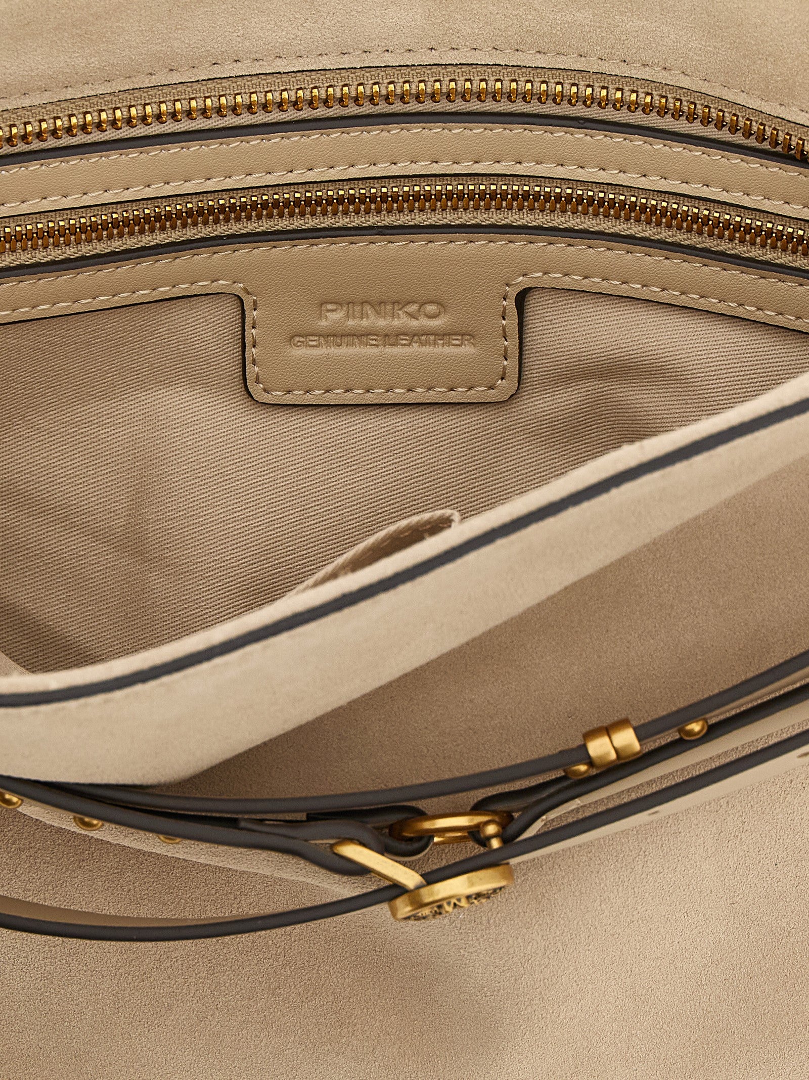 PINKO Beige Love Birds Diamond Cut Shoulder Bag