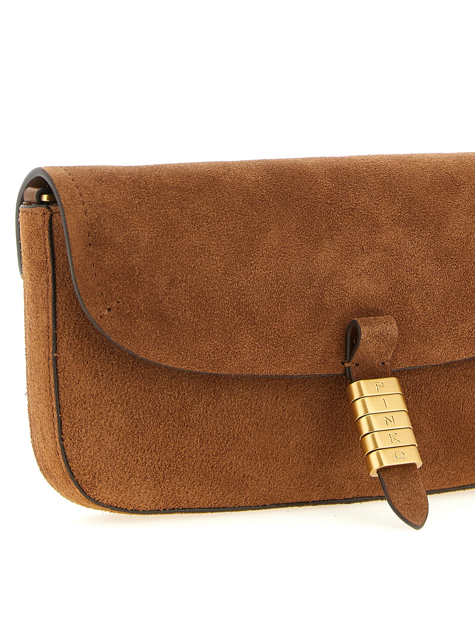 PINKO Brown Saddle Flat Shoulder Bag