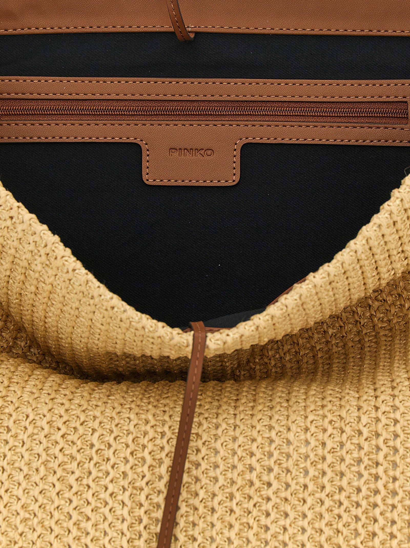 PINKO Beige Raffia bucket bag