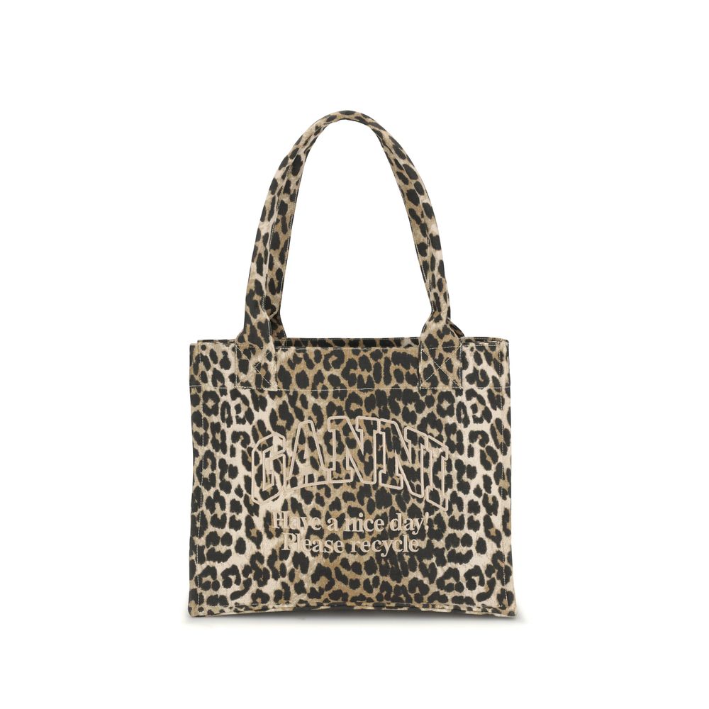 Ganni Large Leopard Canvas Tote