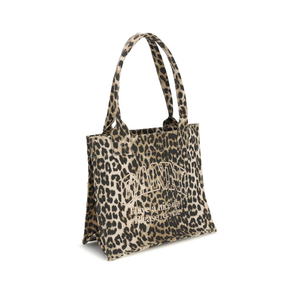 Ganni Large Leopard Canvas Tote