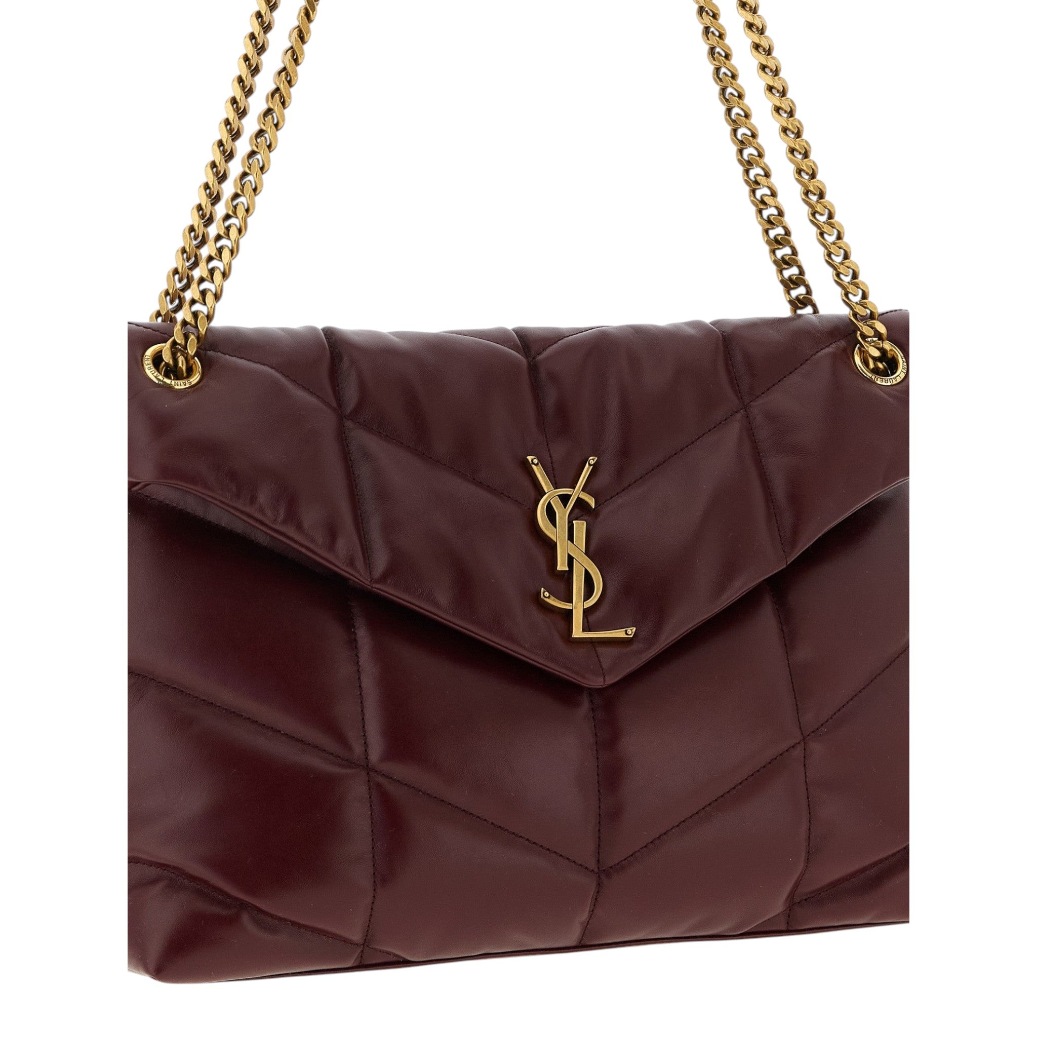 Saint Laurent Bordeaux Puffer Nappa Shoulder Bag