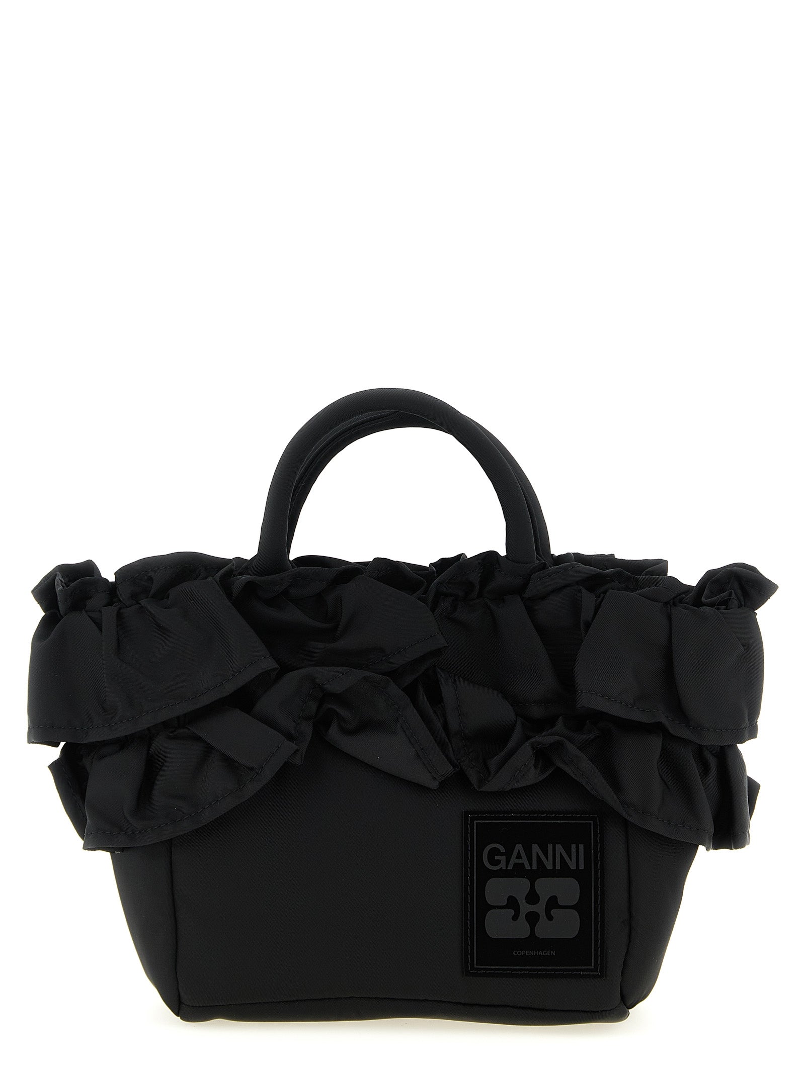 Ganni Black Mini Shopper Ruffle Handbag