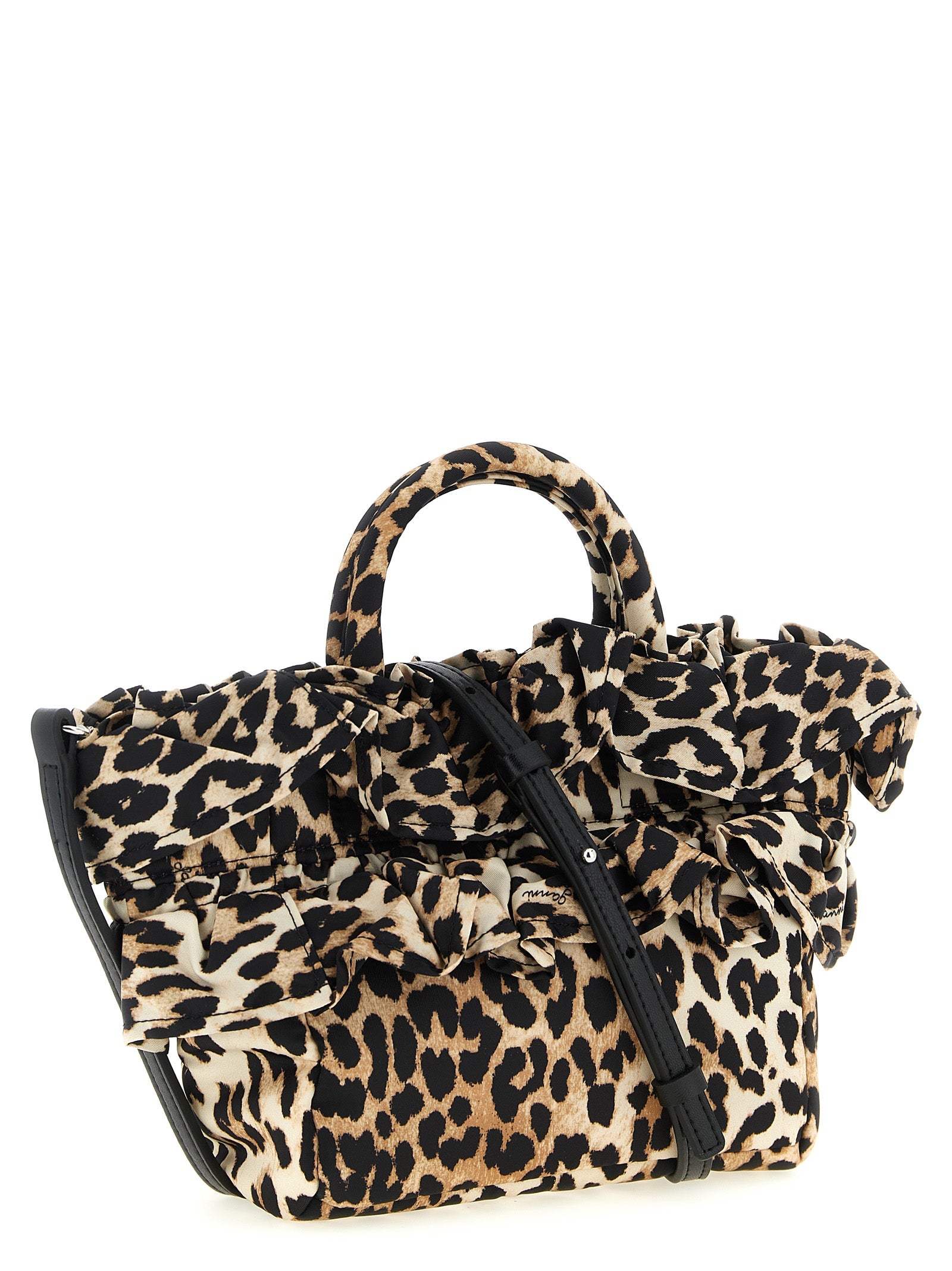 Ganni Brown Mini Shopper Ruffle Print Handbag