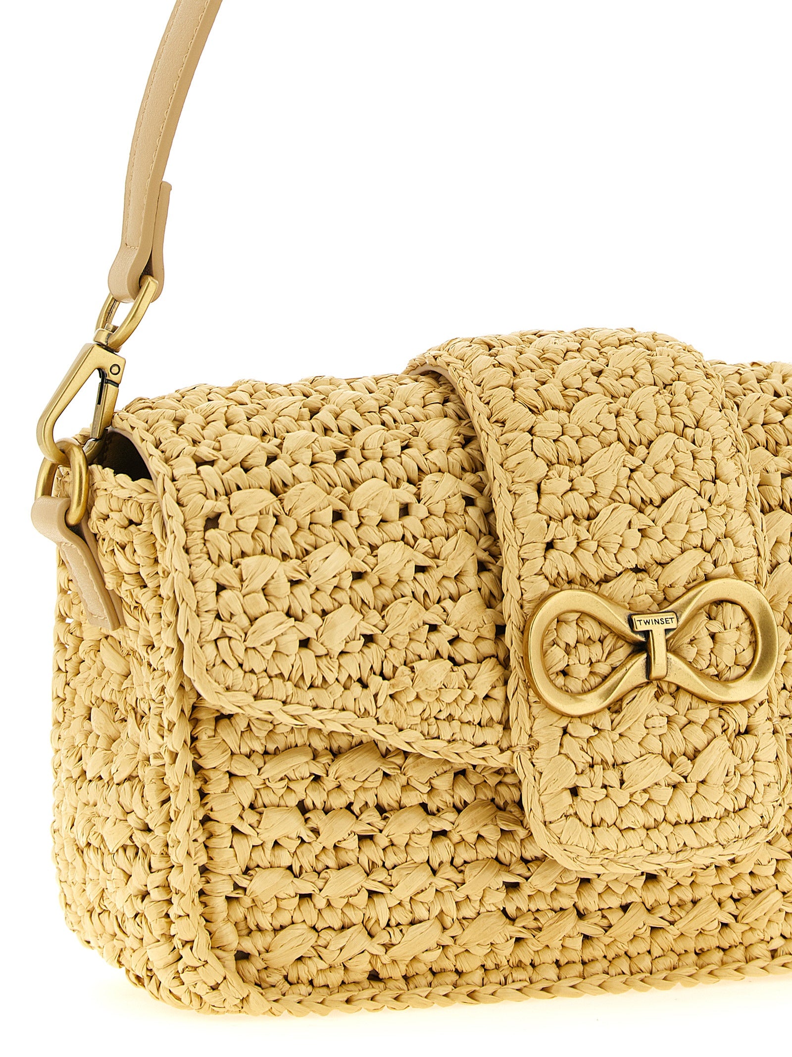 Twinset Beige Raffia Crossbody Bag