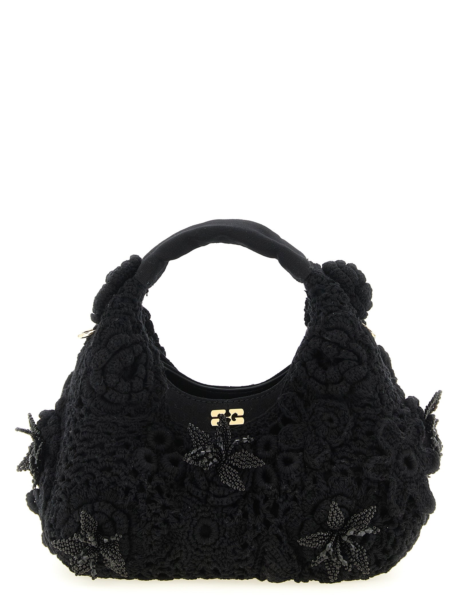 Ganni Black Mini Hobo Crochet Handbag