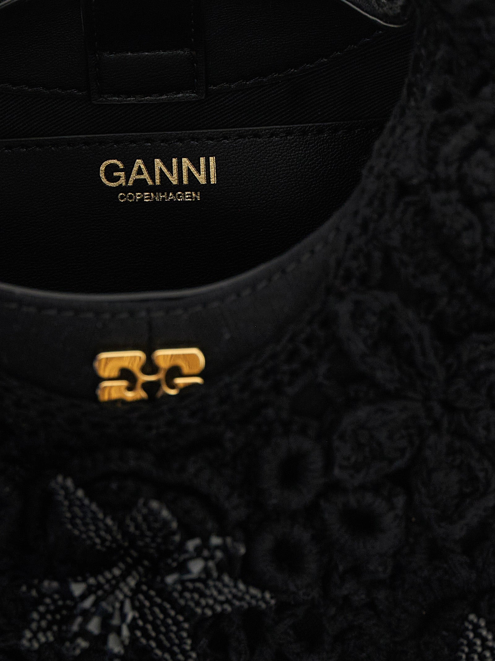 Ganni Black Mini Hobo Crochet Handbag