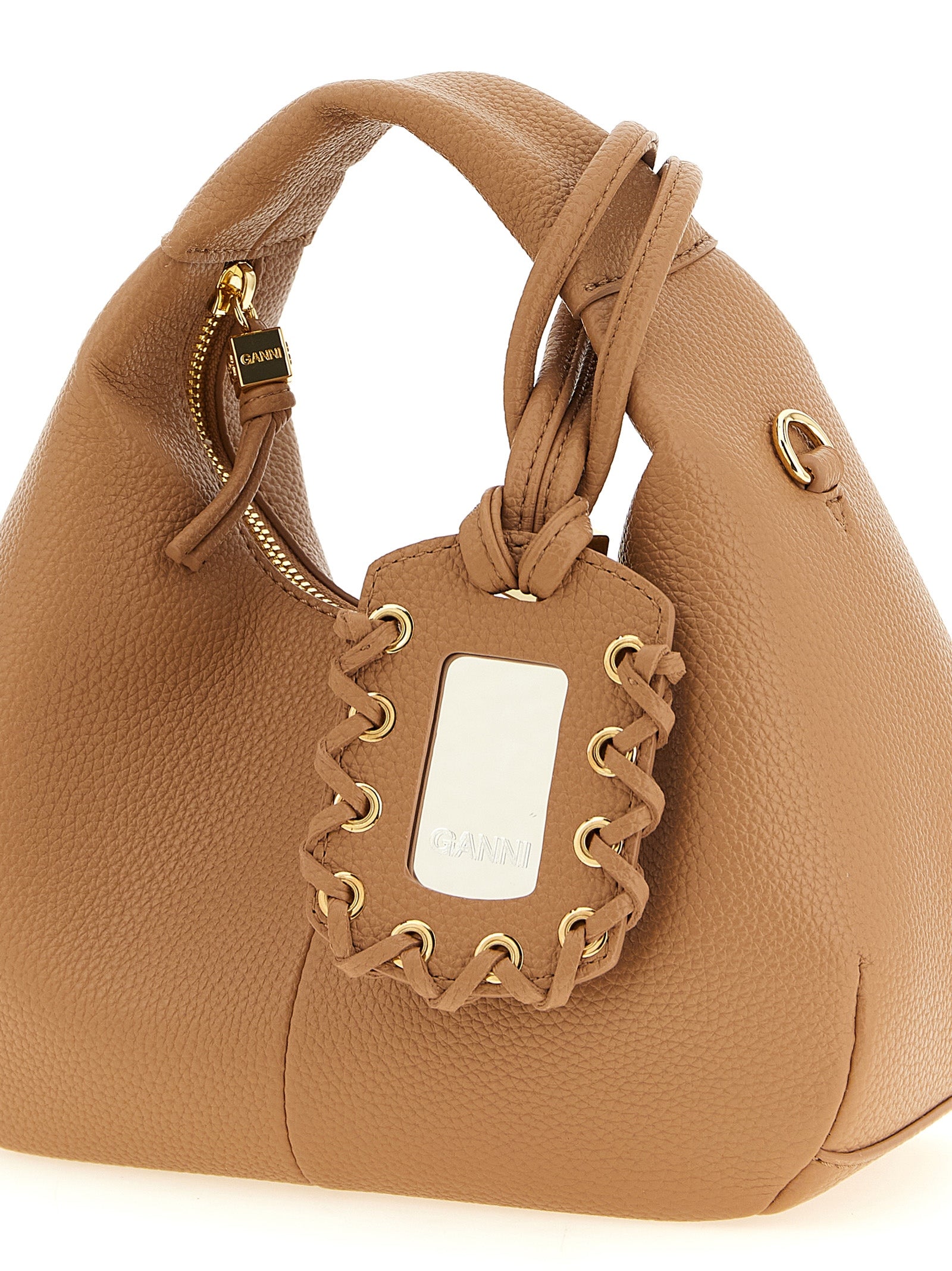 Ganni Beige Mini Hobo Handbag
