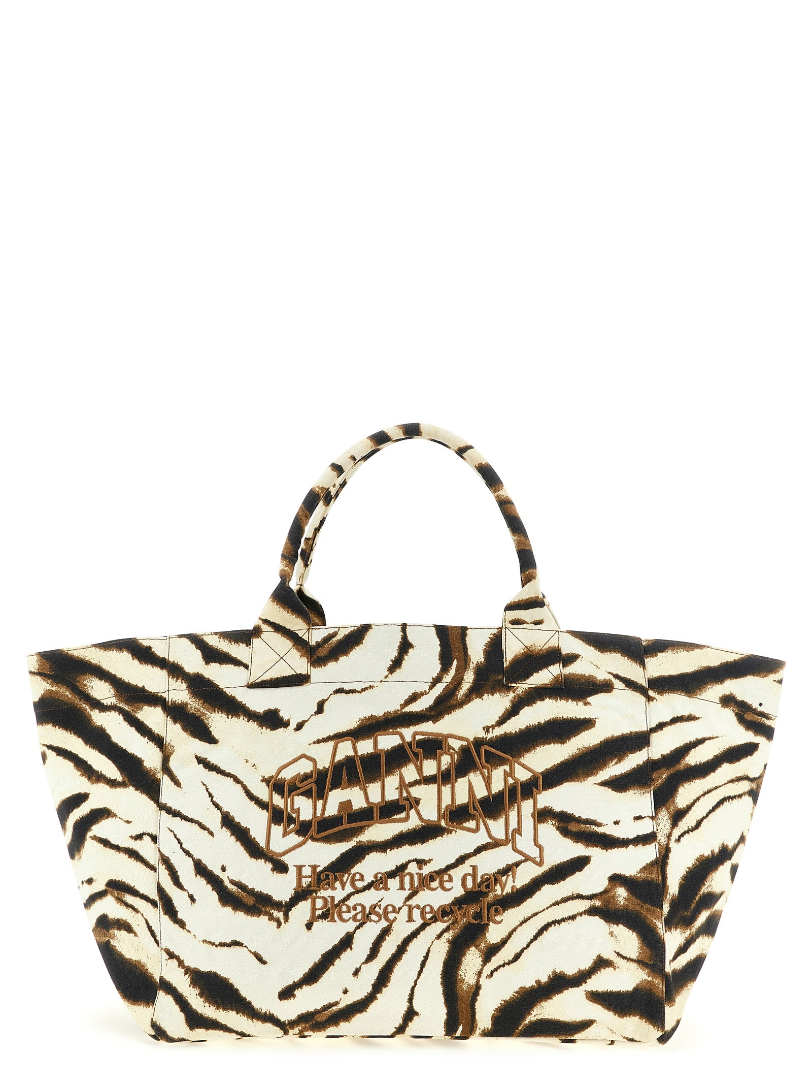 Ganni Beige XXL Zebra Tote Bag