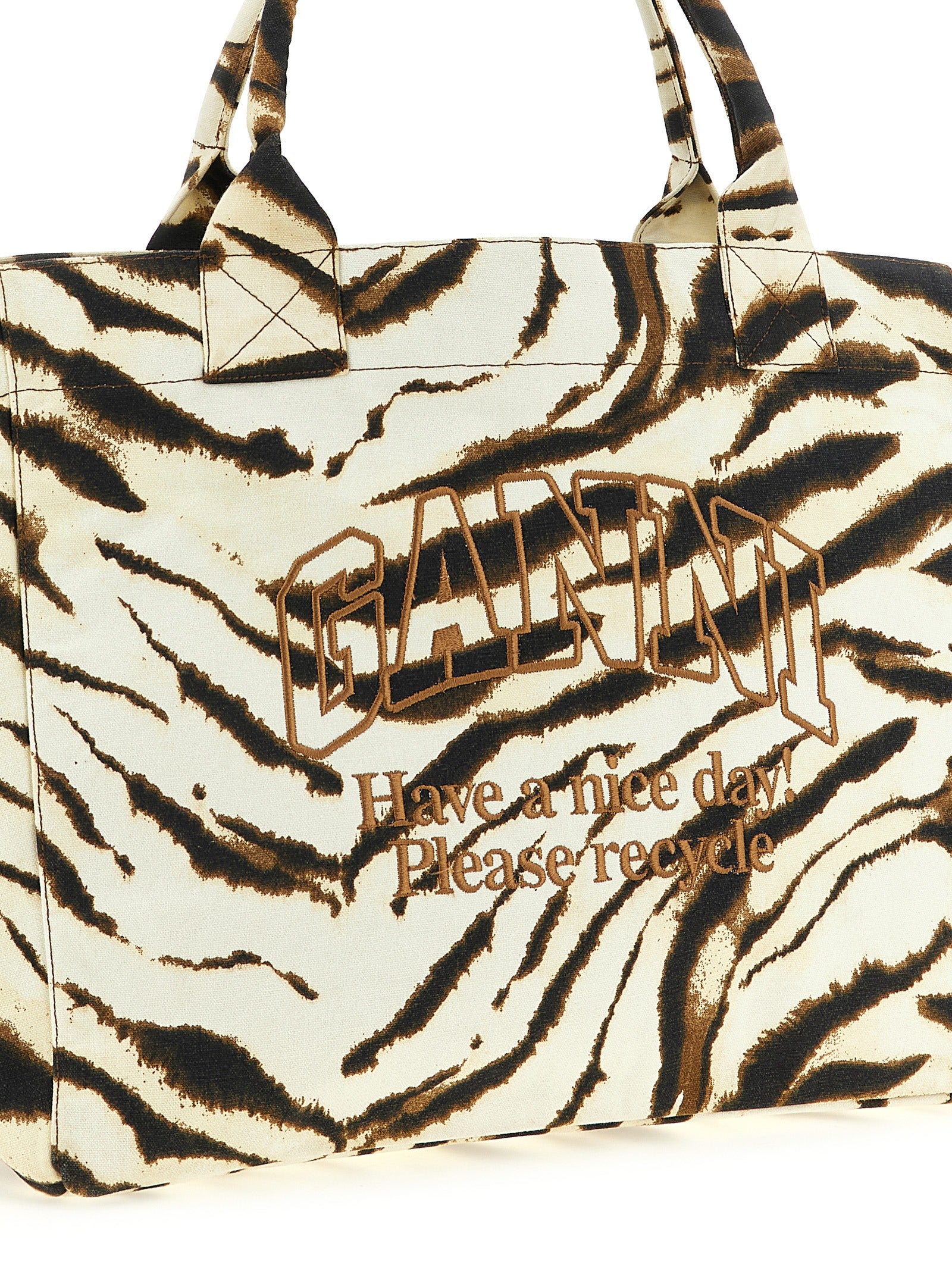 Ganni Beige XXL Zebra Tote Bag