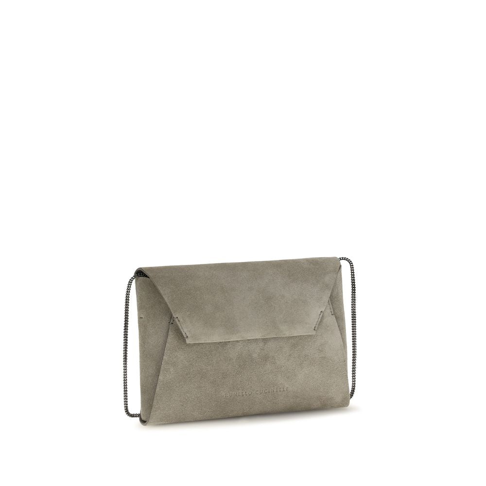 Brunello Cucinelli Gray BC Duo Suede Clutch Bag