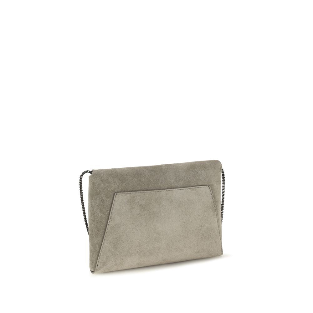 Brunello Cucinelli Gray BC Duo Suede Clutch Bag