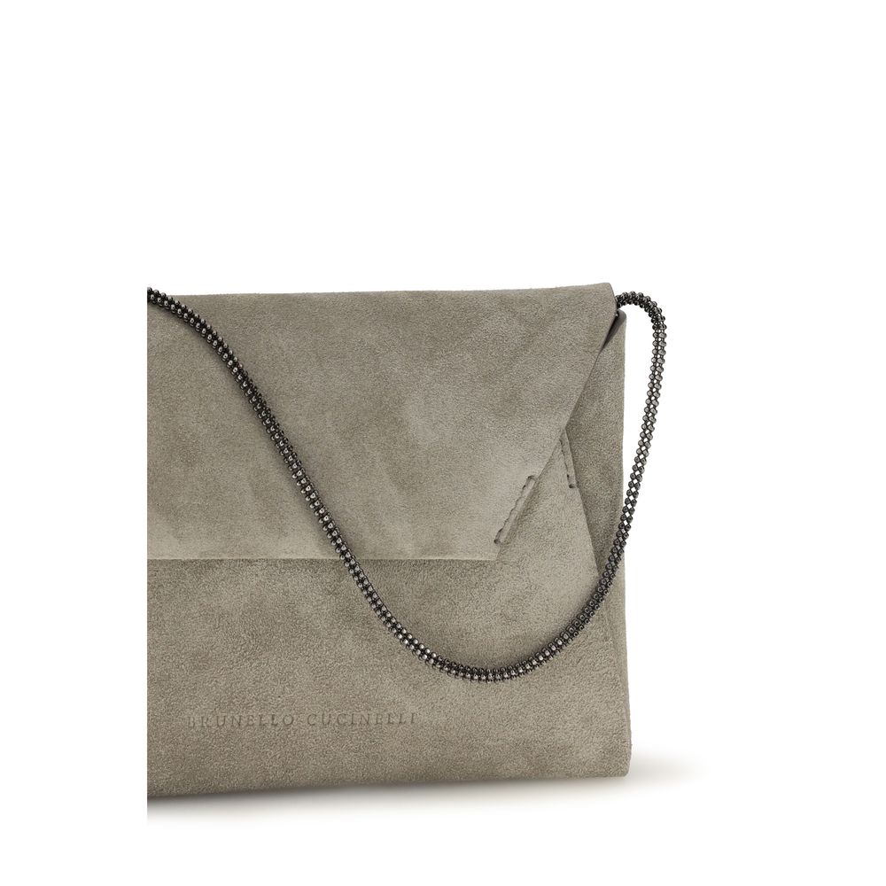Brunello Cucinelli Gray BC Duo Suede Clutch Bag