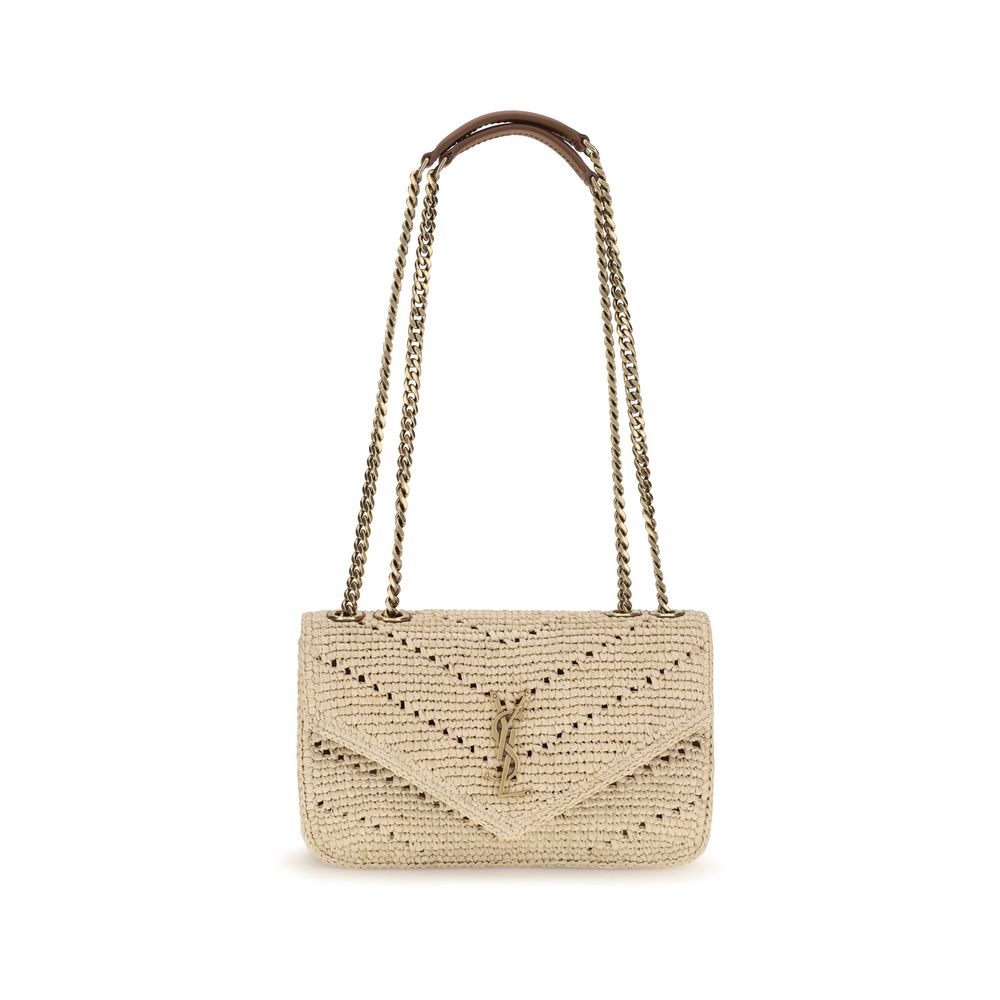 Saint Laurent Beige Raffia Loulou Shoulder Bag
